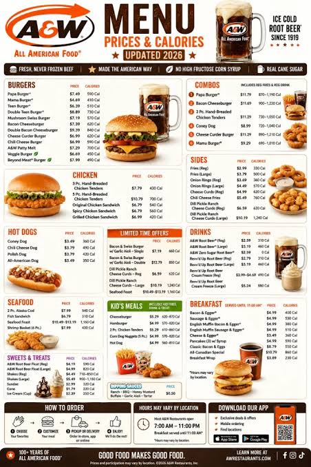 A&W Restaurants Menu