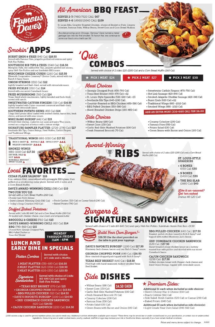 Famous Dave's Menu