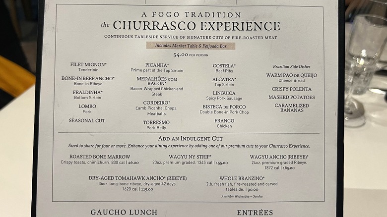 Fogo de Chão Menu