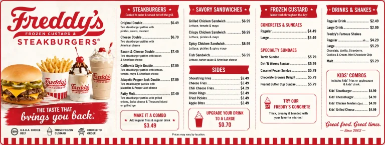 Freddy’s Frozen Custard & Steakburgers Menu
