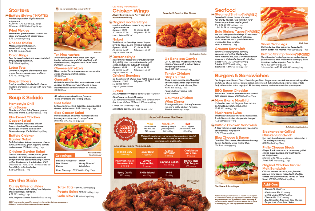Hooters Menu