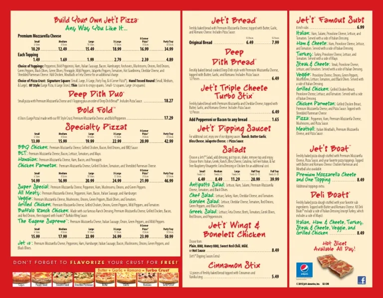 Jet’s Pizza Menu