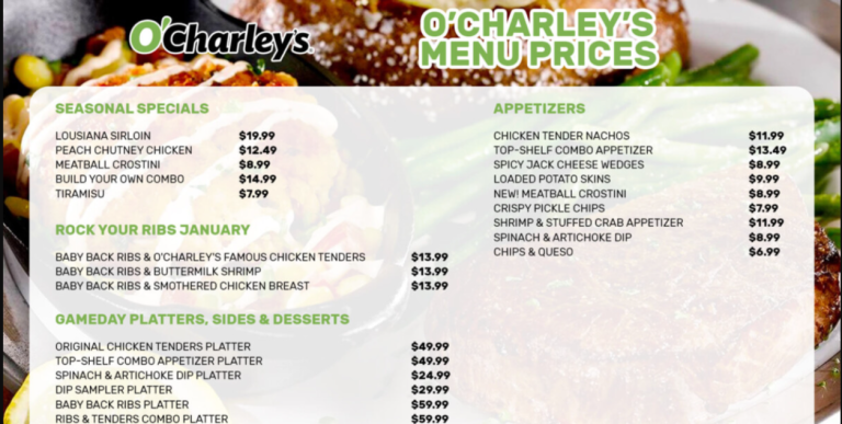 O’Charley’s Menu USA With Prices 2026