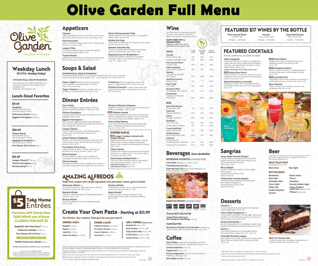 Olive Garden Menu usa