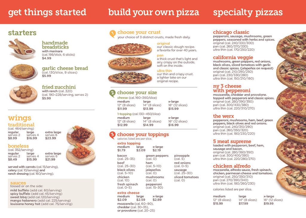 Peter Piper Pizza Menu
