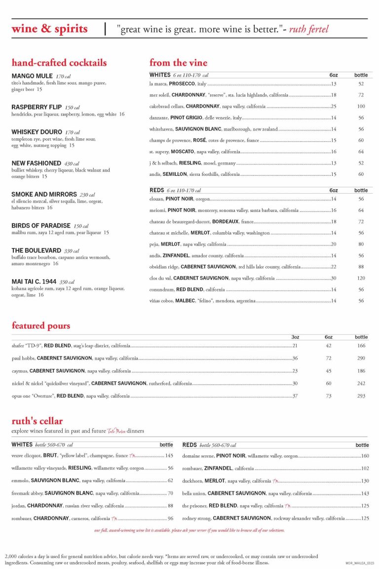 Ruth’s Chris Steak House Menu