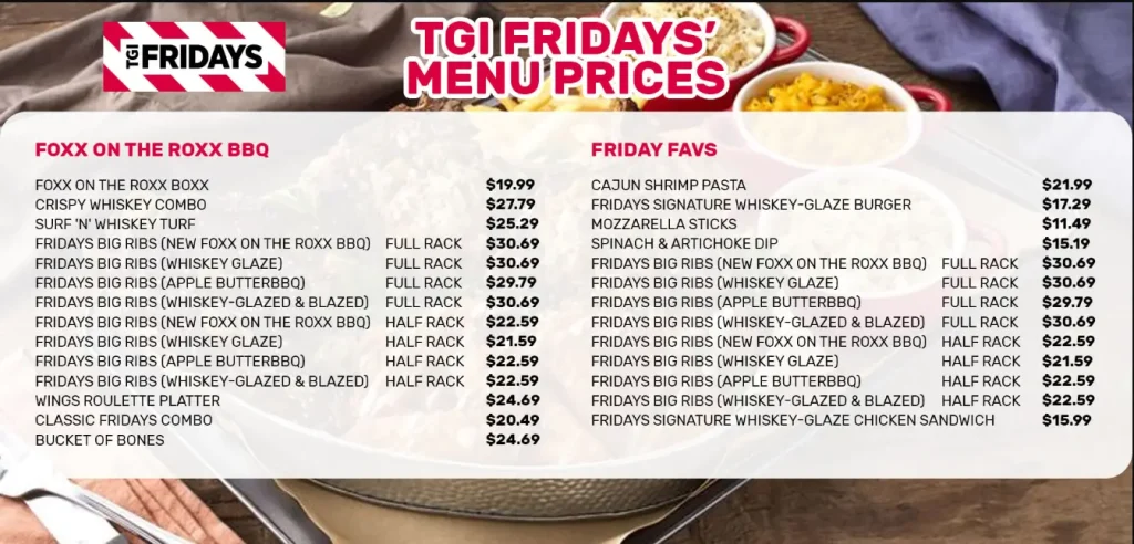 TGI Fridays Menu