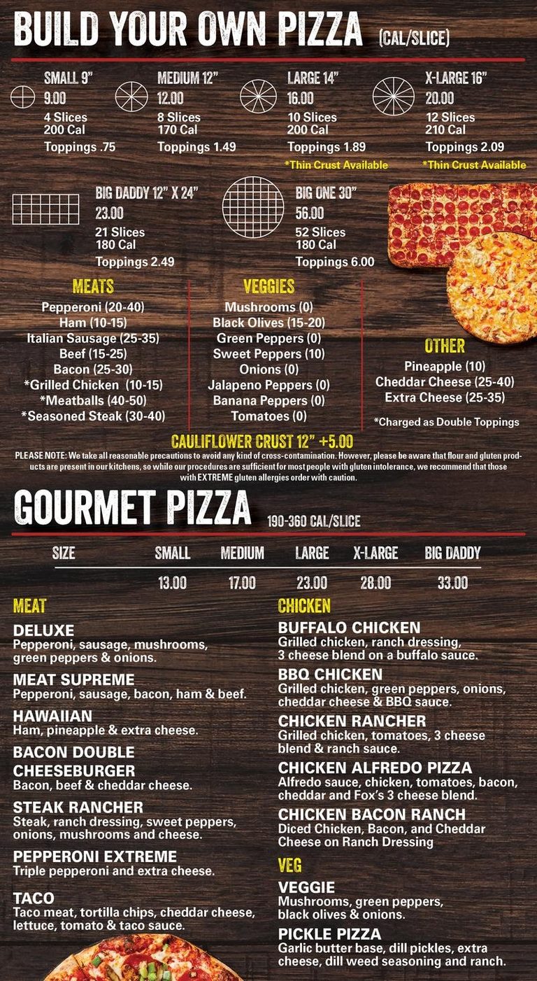 Fox’s Pizza Den Menu