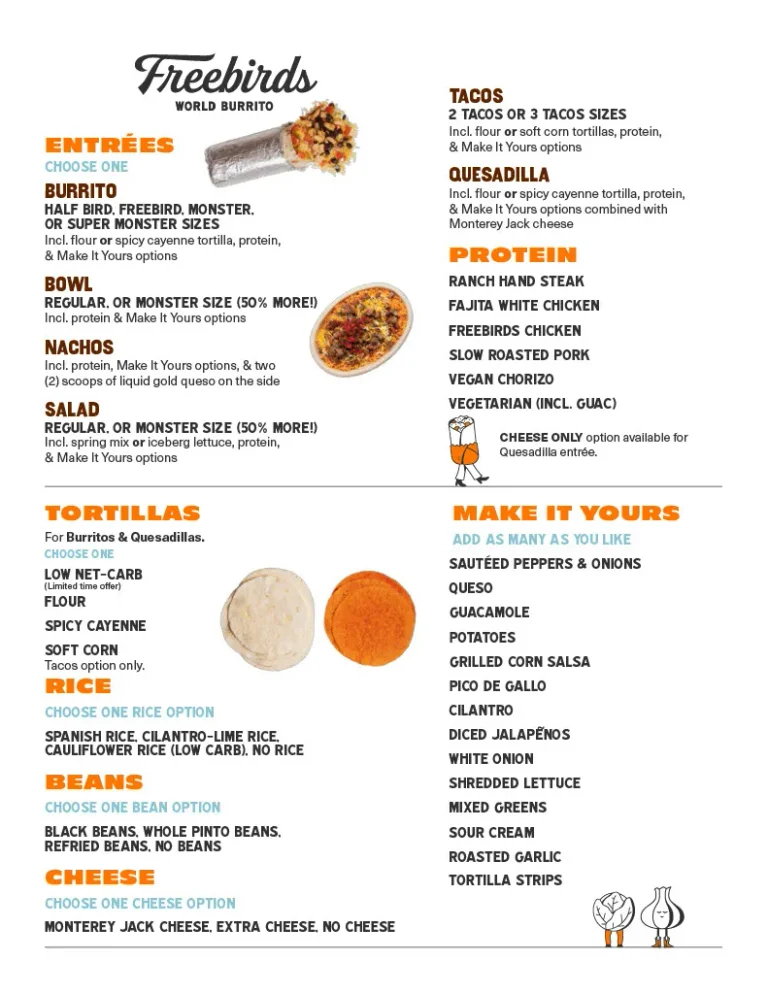 Freebirds World Burrito Menu