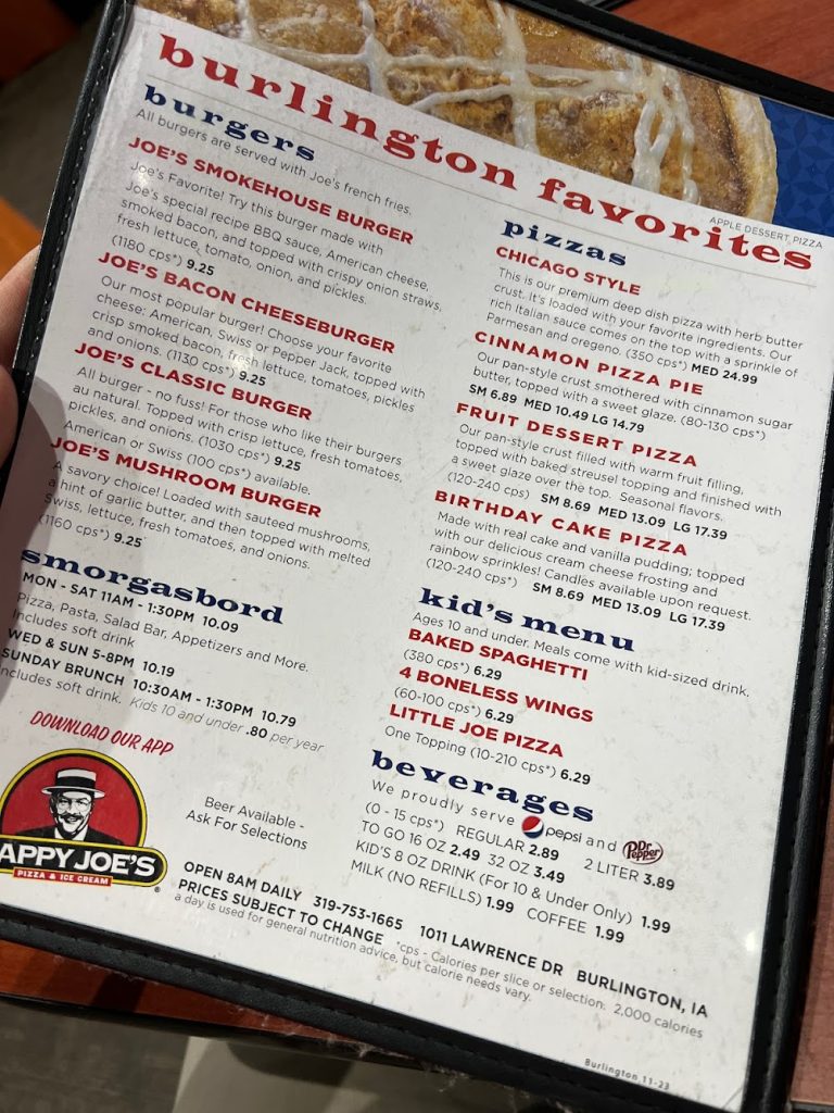 Happy Joe’s Pizza Menu