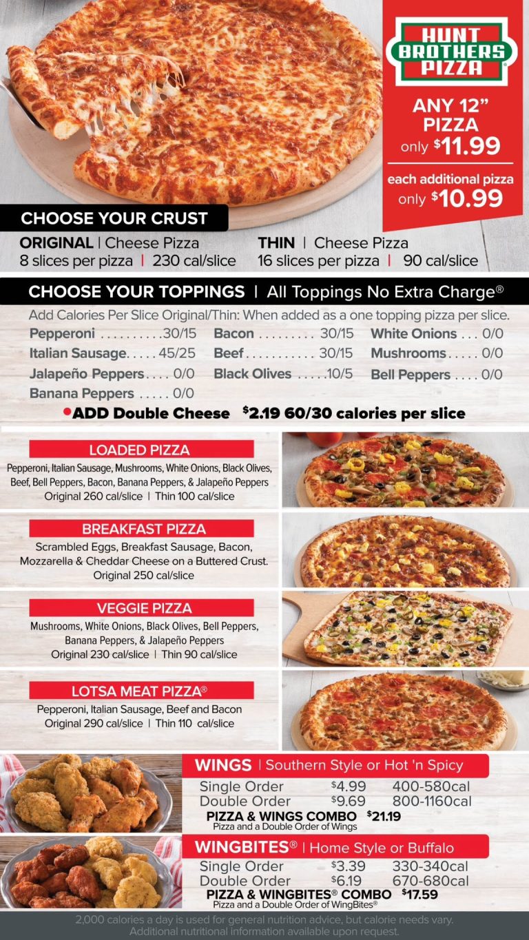 Hunt Brothers Pizza Menu