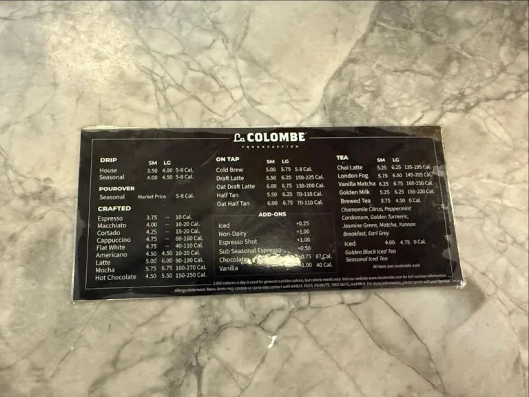 La Colombe Menu