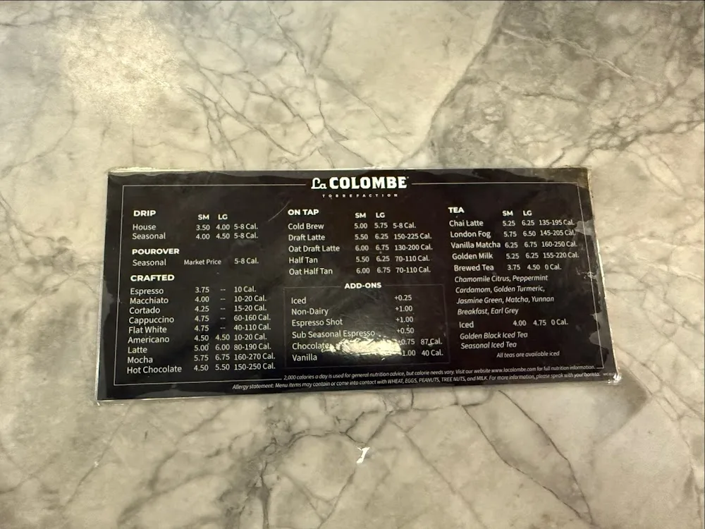 La Colombe Menu