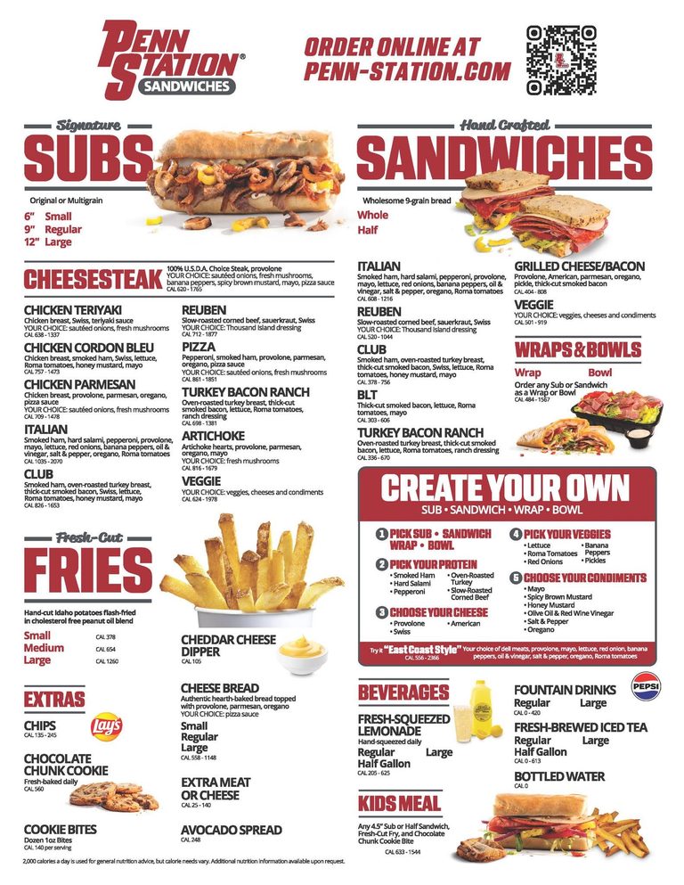 Penn Station East Coast Subs Menu