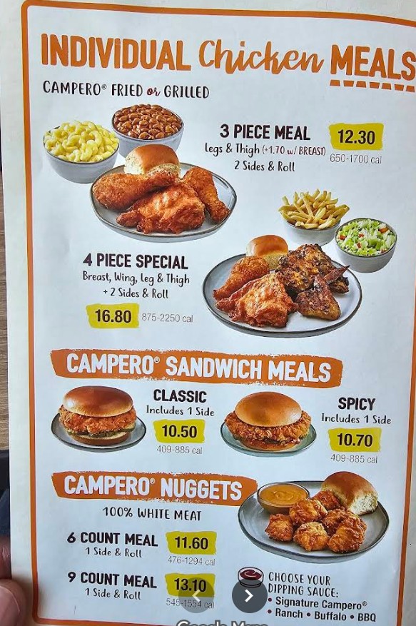 Pollo Campero Menu