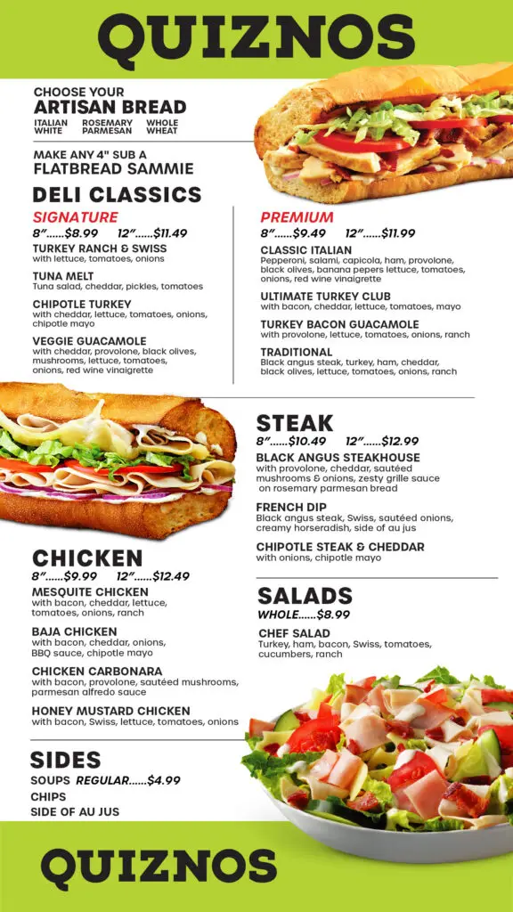 Quiznos Menu