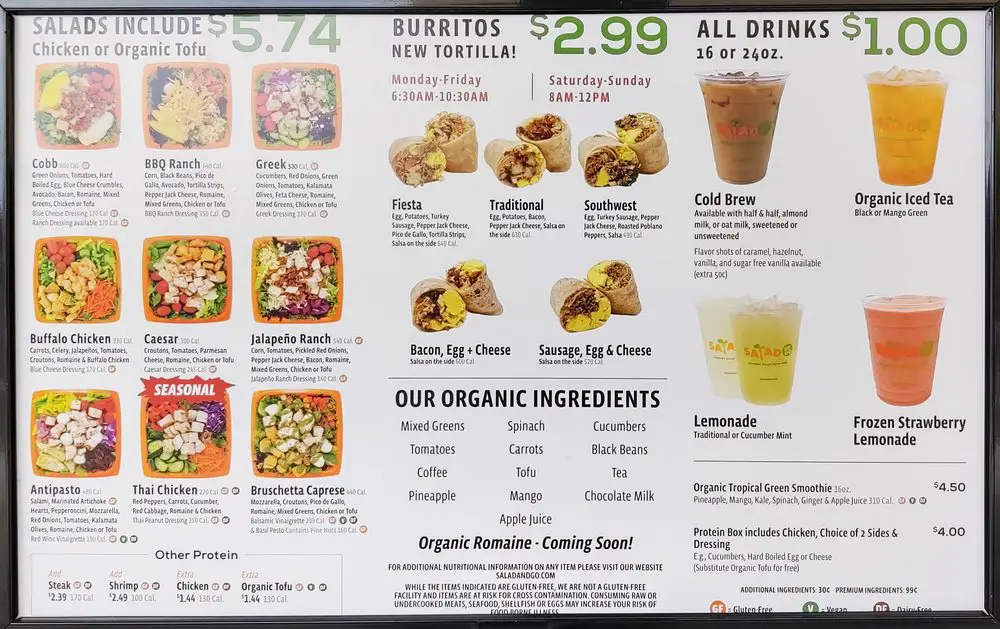 Salad and Go Menu