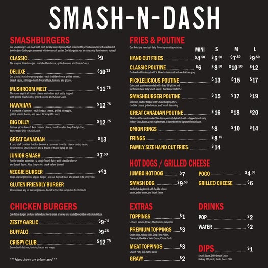 Smashburger Menu