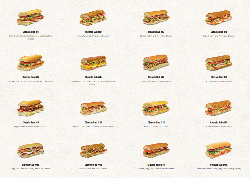 port of subs menu 