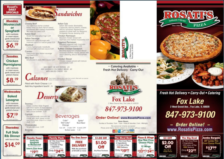 rosatis pizza menu