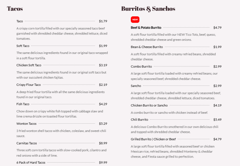 taco tico menu