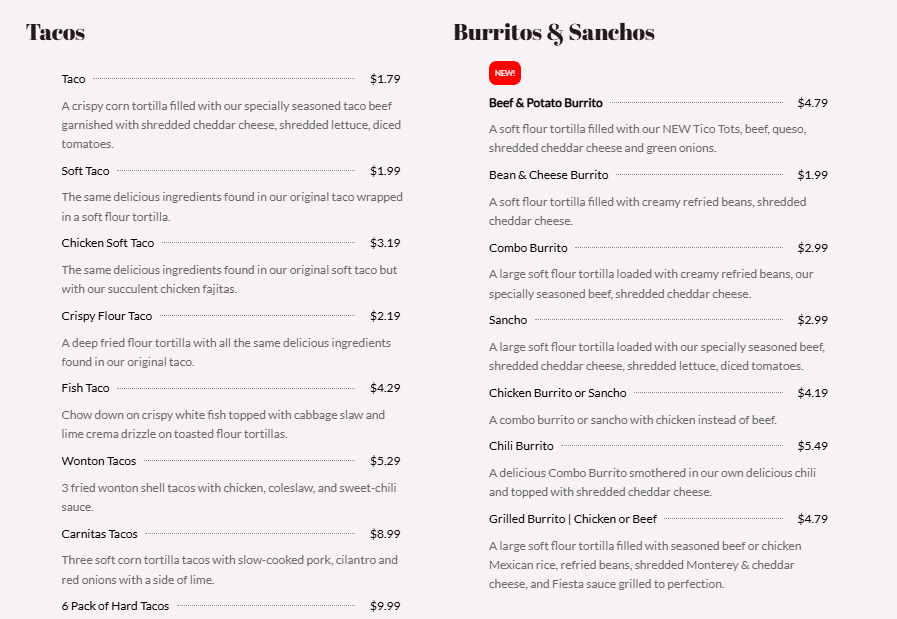 taco tico menu