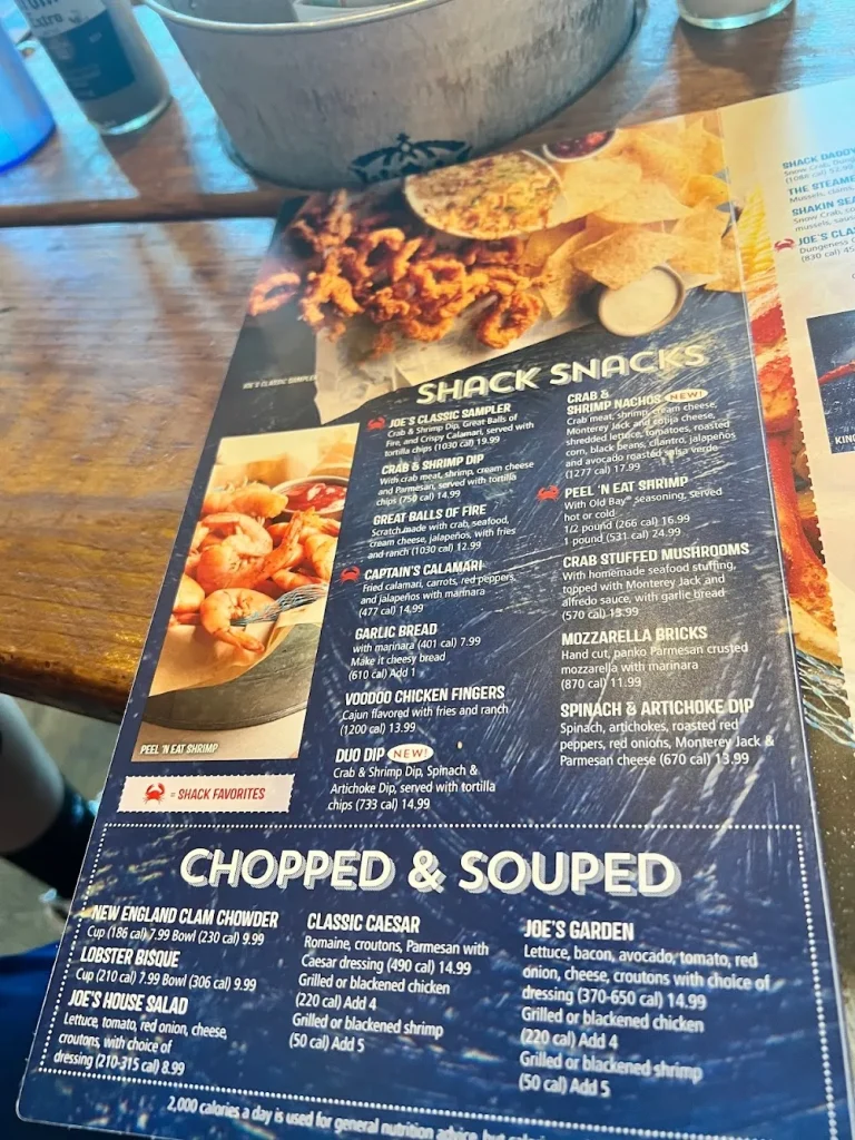 Joe's Crab Shack Menu