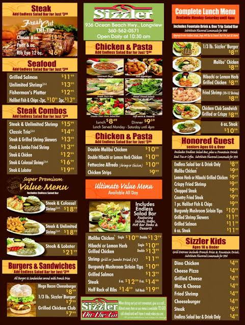 Sizzler Menu
