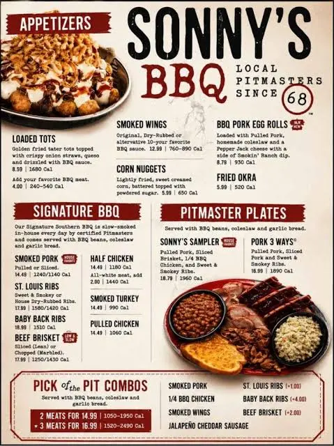 Sonny’s BBQ Menu