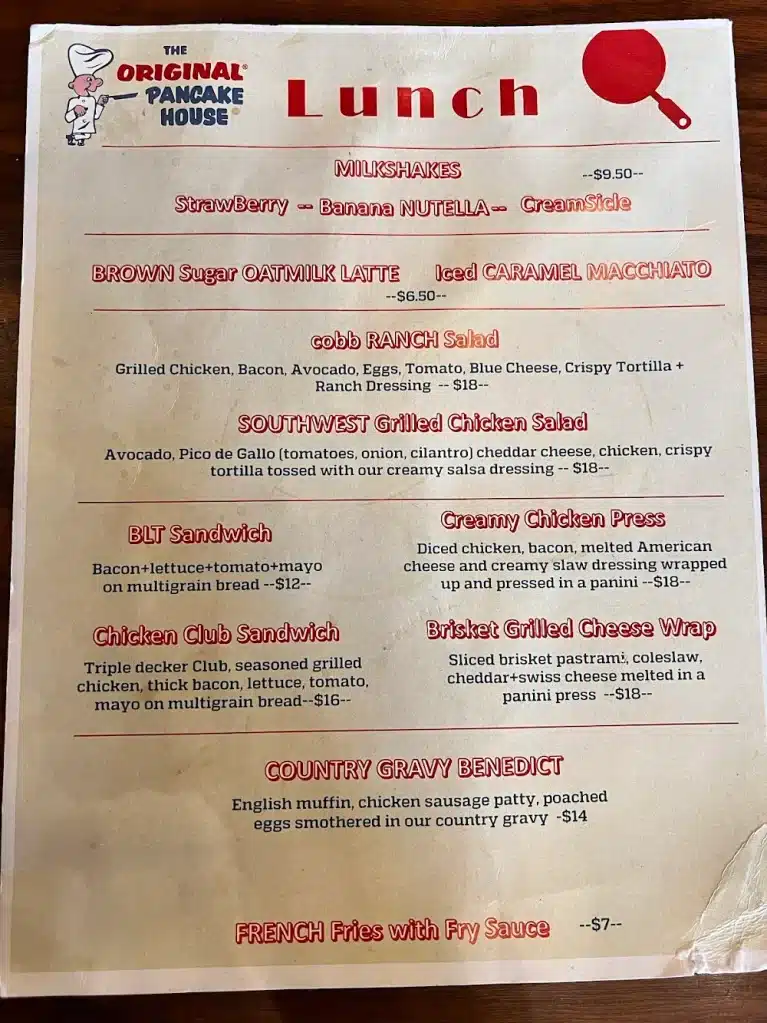 The Original Pancake House Menu