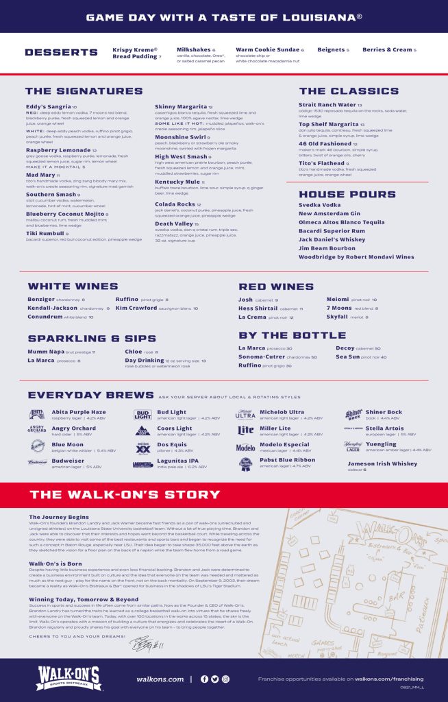 Walk-On’s Menu